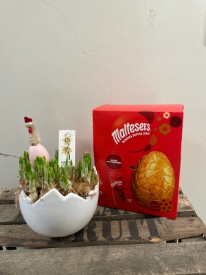 ceramic Easter egg with chocolate egg