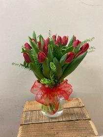 Valentines red tulip vase